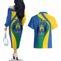 Personalized Gabon Independence Day 1960 Couples Matching Off The Shoulder Long Sleeve Dress and Hawaiian Shirt Gabonaise Coat of Arms - Wonder Print Shop