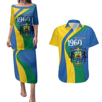 Personalized Gabon Independence Day 1960 Couples Matching Puletasi and Hawaiian Shirt Gabonaise Coat of Arms - Wonder Print Shop