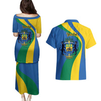 Personalized Gabon Independence Day 1960 Couples Matching Puletasi and Hawaiian Shirt Gabonaise Coat of Arms - Wonder Print Shop
