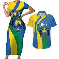Personalized Gabon Independence Day 1960 Couples Matching Short Sleeve Bodycon Dress and Hawaiian Shirt Gabonaise Coat of Arms - Wonder Print Shop