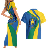 Personalized Gabon Independence Day 1960 Couples Matching Short Sleeve Bodycon Dress and Hawaiian Shirt Gabonaise Coat of Arms - Wonder Print Shop