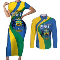 Personalized Gabon Independence Day 1960 Couples Matching Short Sleeve Bodycon Dress and Long Sleeve Button Shirt Gabonaise Coat of Arms - Wonder Print Shop