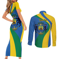 Personalized Gabon Independence Day 1960 Couples Matching Short Sleeve Bodycon Dress and Long Sleeve Button Shirt Gabonaise Coat of Arms - Wonder Print Shop