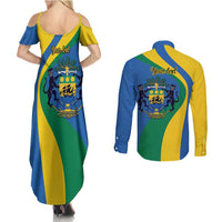 Personalized Gabon Independence Day 1960 Couples Matching Summer Maxi Dress and Long Sleeve Button Shirt Gabonaise Coat of Arms - Wonder Print Shop