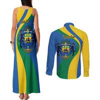 Personalized Gabon Independence Day 1960 Couples Matching Tank Maxi Dress and Long Sleeve Button Shirt Gabonaise Coat of Arms - Wonder Print Shop