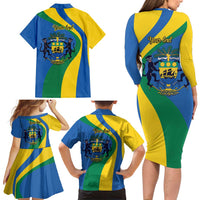Personalized Gabon Independence Day 1960 Family Matching Long Sleeve Bodycon Dress and Hawaiian Shirt Gabonaise Coat of Arms - Wonder Print Shop