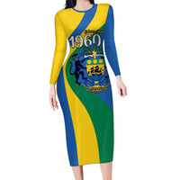 Personalized Gabon Independence Day 1960 Family Matching Long Sleeve Bodycon Dress and Hawaiian Shirt Gabonaise Coat of Arms - Wonder Print Shop