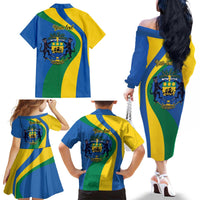Personalized Gabon Independence Day 1960 Family Matching Off The Shoulder Long Sleeve Dress and Hawaiian Shirt Gabonaise Coat of Arms - Wonder Print Shop