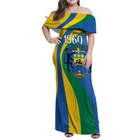 Personalized Gabon Independence Day 1960 Family Matching Off Shoulder Maxi Dress and Hawaiian Shirt Gabonaise Coat of Arms - Wonder Print Shop