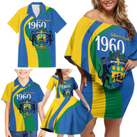 Personalized Gabon Independence Day 1960 Family Matching Off Shoulder Short Dress and Hawaiian Shirt Gabonaise Coat of Arms - Wonder Print Shop