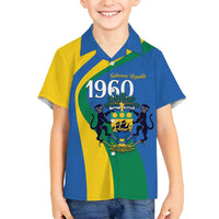 Personalized Gabon Independence Day 1960 Family Matching Off Shoulder Short Dress and Hawaiian Shirt Gabonaise Coat of Arms - Wonder Print Shop