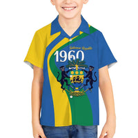 Personalized Gabon Independence Day 1960 Family Matching Short Sleeve Bodycon Dress and Hawaiian Shirt Gabonaise Coat of Arms - Wonder Print Shop