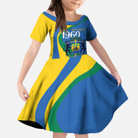 Personalized Gabon Independence Day 1960 Kid Short Sleeve Dress Gabonaise Coat of Arms - Wonder Print Shop