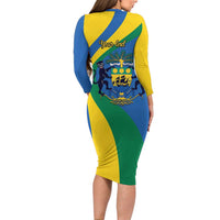 Personalized Gabon Independence Day 1960 Long Sleeve Bodycon Dress Gabonaise Coat of Arms - Wonder Print Shop