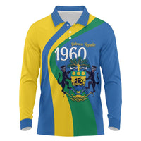 Personalized Gabon Independence Day 1960 Long Sleeve Polo Shirt Gabonaise Coat of Arms - Wonder Print Shop