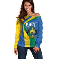 Personalized Gabon Independence Day 1960 Off Shoulder Sweater Gabonaise Coat of Arms - Wonder Print Shop