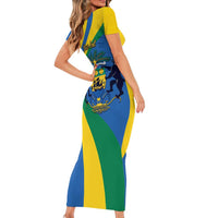 Personalized Gabon Independence Day 1960 Short Sleeve Bodycon Dress Gabonaise Coat of Arms - Wonder Print Shop