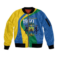 Personalized Gabon Independence Day 1960 Sleeve Zip Bomber Jacket Gabonaise Coat of Arms - Wonder Print Shop
