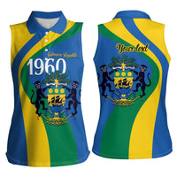 Personalized Gabon Independence Day 1960 Women Sleeveless Polo Shirt Gabonaise Coat of Arms - Wonder Print Shop