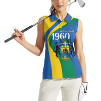 Personalized Gabon Independence Day 1960 Women Sleeveless Polo Shirt Gabonaise Coat of Arms - Wonder Print Shop