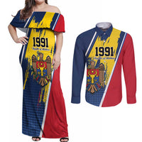 Personalized Moldova Independence Day 1991 Couples Matching Off Shoulder Maxi Dress and Long Sleeve Button Shirt One People One Nation - Wonder Print Shop