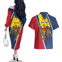 Personalized Moldova Independence Day 1991 Couples Matching Off The Shoulder Long Sleeve Dress and Hawaiian Shirt One People One Nation - Wonder Print Shop