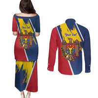 Personalized Moldova Independence Day 1991 Couples Matching Puletasi and Long Sleeve Button Shirt One People One Nation - Wonder Print Shop