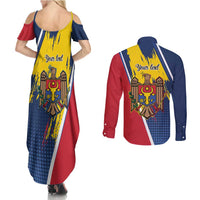 Personalized Moldova Independence Day 1991 Couples Matching Summer Maxi Dress and Long Sleeve Button Shirt One People One Nation - Wonder Print Shop