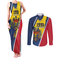 Personalized Moldova Independence Day 1991 Couples Matching Tank Maxi Dress and Long Sleeve Button Shirt One People One Nation - Wonder Print Shop