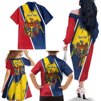 Personalized Moldova Independence Day 1991 Family Matching Off The Shoulder Long Sleeve Dress and Hawaiian Shirt One People One Nation - Wonder Print Shop