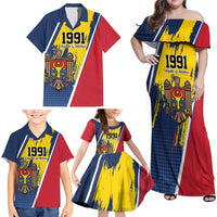 Personalized Moldova Independence Day 1991 Family Matching Off Shoulder Maxi Dress and Hawaiian Shirt One People One Nation - Wonder Print Shop