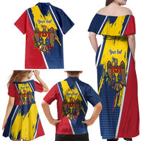 Personalized Moldova Independence Day 1991 Family Matching Off Shoulder Maxi Dress and Hawaiian Shirt One People One Nation - Wonder Print Shop