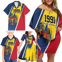 Personalized Moldova Independence Day 1991 Family Matching Off Shoulder Short Dress and Hawaiian Shirt One People One Nation - Wonder Print Shop
