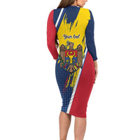 Personalized Moldova Independence Day 1991 Long Sleeve Bodycon Dress One People One Nation - Wonder Print Shop