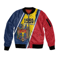 Personalized Moldova Independence Day 1991 Sleeve Zip Bomber Jacket One People One Nation - Wonder Print Shop