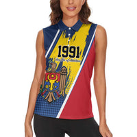 Personalized Moldova Independence Day 1991 Women Sleeveless Polo Shirt One People One Nation - Wonder Print Shop