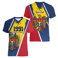 Personalized Moldova Independence Day 1991 Women V-Neck T-Shirt One People One Nation - Wonder Print Shop