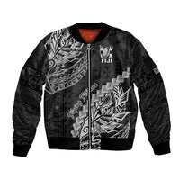 Fiji Rugby Sleeve Zip Bomber Jacket Kaiviti Fijian Tribal World Cup Black - Wonder Print Shop