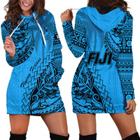 Fiji Rugby Hoodie Dress Kaiviti Fijian Tribal World Cup Blue No1 - Wonder Print Shop