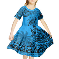 Fiji Rugby Kid Short Sleeve Dress Kaiviti Fijian Tribal World Cup Blue No1 - Wonder Print Shop