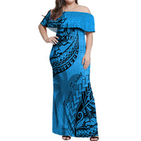 Fiji Rugby Off Shoulder Maxi Dress Kaiviti Fijian Tribal World Cup Blue No1 - Wonder Print Shop