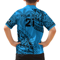 Custom Fiji Rugby Kid Hawaiian Shirt Kaiviti Fijian Tribal World Cup Blue No1 - Wonder Print Shop