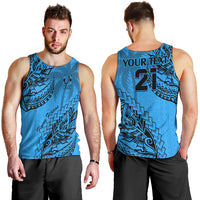 Custom Fiji Rugby Men Tank Top Kaiviti Fijian Tribal World Cup Blue No1 - Wonder Print Shop