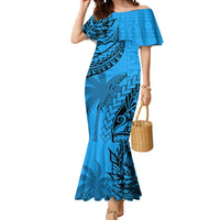 Custom Fiji Rugby Mermaid Dress Kaiviti Fijian Tribal World Cup Blue No1 - Wonder Print Shop