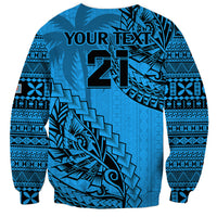 Custom Fiji Rugby Sweatshirt Kaiviti Fijian Tribal World Cup Blue No1 - Wonder Print Shop