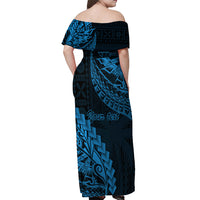 Custom Fiji Rugby Off Shoulder Maxi Dress Kaiviti Fijian Tribal World Cup Blue No2 - Wonder Print Shop
