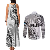 Fiji Rugby Couples Matching Tank Maxi Dress and Long Sleeve Button Shirt Kaiviti Fijian Tribal World Cup White LT9 - Wonder Print Shop