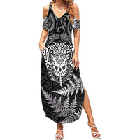 Personalised New Zealand Rugby Summer Maxi Dress Silver Fern All Black Mix Ta Moko White Style - Wonder Print Shop