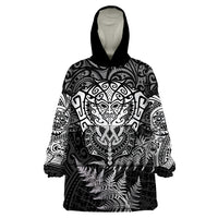 Personalised New Zealand Rugby Wearable Blanket Hoodie Silver Fern All Black Mix Ta Moko White Style - Wonder Print Shop