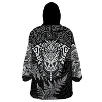 Personalised New Zealand Rugby Wearable Blanket Hoodie Silver Fern All Black Mix Ta Moko White Style - Wonder Print Shop
